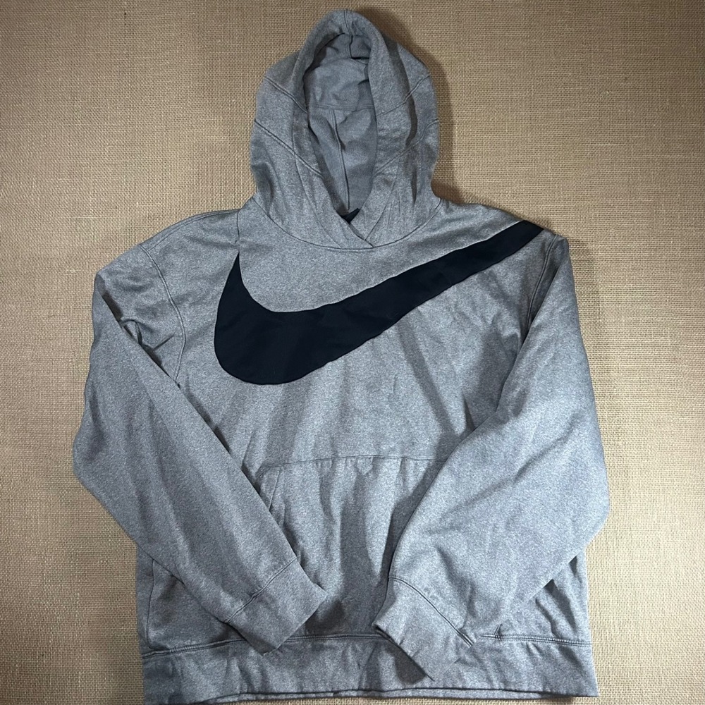 Nike Dri-FIT Hoodie Gray Black Big Swoosh Pullover CK6458-063 Mens Large